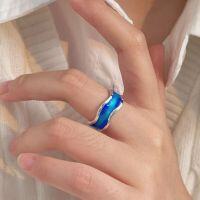 wholesale S925 Sterling Silver Enamel Resin Irregular Ring for Women, Minimalist and Understated Style with Adjustable Open Design-Sterling silver