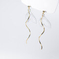 wholesale S925 silver, acrylic glitter fishtail, gold-plated lines, long earrings, elegant accessory M01072-0-3