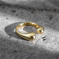 wholesale 925 Sterling Silver Adjustable Open Ring For Women, Chic Waterdrop Design, Unique Fashion Hand Accessory-K023K-Gold Adjustable opening