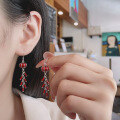 wholesale S925 silver vintage Chinese-style lantern firecracker red festive creative design earrings ear clips-0-3