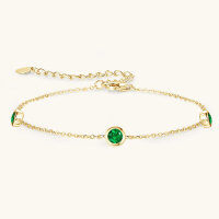 wholesale 925 Sterling Silver Cross-Border New Product Influencer Ins Emerald Bracelet for Women, Fashion Minimalist Three-Stone Wrist Accessory Elegant-Gold 925 silver
