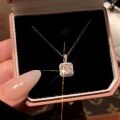 wholesale S925 Sterling Silver Micro-Set Colored Gemstone Sweet Square-Cut Pink Diamond Pendant Necklace, Lucky and Sweet with a Girly Feel, Perfect for Gift-Giving on Holidays-0-0