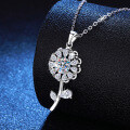 Sterling Silver Moissanite Necklace with 1ct Sunflower Pendant-0-1