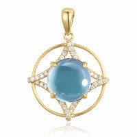 wholesale 18K Gold AU750 Vintage Style Mesh Design with Gemstone and Moissanite Pendant for Women-Yellow gold (excluding chain)  18K