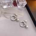 wholesale S925 Sterling Silver Maker's Light Luxury Diamond-Embedded Pearl Ear Clips for Women, New Small-Batch Design Elegant Stud Hoop Earrings-0-2