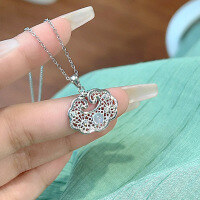 wholesale S925 Sterling Silver Chinese Trendy Women's Chalcedony Peace Lock Pendant Necklace, New Chinese Style Luxury High-End Longevity Lock Collarbone Chain-Matching sterling silver cross necklace/approx. 1.4g>XL000155-2