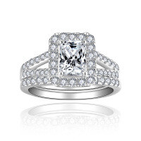 wholesale 18k White Gold Plated S925 Silver 5*7mm Radiant Cut Moissanite Small and Niche Instagram Style Engagement Ring for Women Stackable Set-Emerald Cut US size 7.5