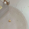 wholesale S925 Sterling Silver Gold and Silver Two-Tone Double Layer Ball Necklace for Women, Korean Minimalist Design Small Fresh Style Collarbone Chain-0-3