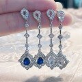 wholesale Metal Material: Vintage Style Blue Zircon Tassel Earrings for Women, Light Luxury Fashion, Minimalist, Unique, Niche, High-End Sense, Teardrop Earrings-0-3