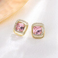 wholesale Metal, Sterling Silver 925 Retro Square Double-Layer Rhinestone Earrings Ins-0-5