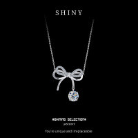 Sterling Silver Moissanite Bow Pendant Necklace for Women-S925 sterling silver + 1 carat moissanite