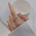 wholesale S925 Silver Irregular Double-Layer Bead Ring for Women, Autumn Ins Style Hand Accessory R00598-0-2