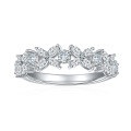 wholesale 18K White Gold Plated Silver Marquise Moissanite Ring Lucky Four-Leaf Clover Diamond Ring Half Pavé Band Ring Versatile-0-0