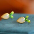 wholesale Gold-plated 925 Sterling Silver Enamel Carrot Waterdrop Hetian Jade Earrings, Small Design Ear Studs-0-2