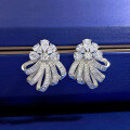 wholesale Sterling silver rhodium-plated diamond-encrusted women's 3D floral earrings, luxurious and elegant earrings-0-1
