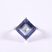 wholesale S925 silver European and American fashion blue crystal ring with 96 carat large gemstone, earrings, and diamond-shaped jewelry set-Colored crystal ring