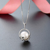 wholesale 925 Sterling Silver Freshwater Pearl Necklace for Women, Luxe and Sophisticated Collarbone Chain with Minimalist and Versatile Crescent Moon Pendant-Freshwater Pearl Single Pendant - No Chain  925 Silver