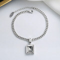 wholesale S925 Sterling Silver Geometric Square Zircon Bracelet and Necklace Set Sweet and Cool Style Ins Hip-hop Matching Accessories-0-2