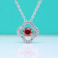 wholesale S925 Sterling Silver Pendant Light Luxury Collarbone Chain Birthday Gift Simple and Fashionable Red Moissanite Four-Leaf Clover Necklace for Women-0-1