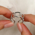 wholesale S925 Sterling Silver Circular Geometric Interlocking Ring, Fashionable, Unique, Trendy, Versatile, Adjustable Open Ring-0-2
