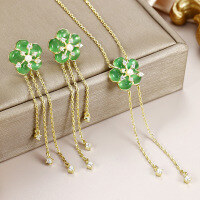 wholesale Metal material fashion 925 necklace women versatile high-end sense long pendant accessory niche new cat's eye stone sweater chain fringe wholesale-Earring and necklace set of two 925 silver