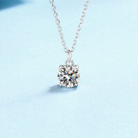 wholesale 925 Sterling Silver Moissanite Necklace for Women, Square Pendant with Single Stone Design, Statement Collarbone Chain, Popular on Xiaohongshu-Zircon/6.5mm 925 silver