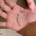 wholesale 925 Sterling Silver Light Luxury Brushed Iris Key Pendant Necklace, Small Batch Design, Retro Palace Style Collarbone Chain-0-0