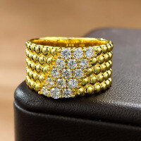 wholesale S925 gold-plated metal, Mu Jing new European and American style simple and elegant beaded ring with diamonds for women, available for drop shipping-R815 Gold No. 7