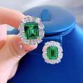 wholesale S925 Silver New European Style Simulated Emerald 9*11 Earrings with Luxurious Inlaid Elegant Studs-0-3
