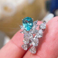wholesale 925 Silver Metal Material, Zhuo Zhifan New 7*10 Pear-shaped Aqua Blue Diamond High Carbon Diamond Ring,-0-3