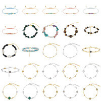 wholesale S925 Sterling Silver Cross-Border European and American Fashion Four-Leaf Clover Natural Stone Shell Bracelet Women's Jewelry Wholesale-GMB54-14K 925 silver