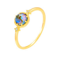 wholesale S925 Silver Plated 14K Gold with Abalone Shell and White Zircon Japanese Retro Niche Ring-Sky Blue Topaz + Abalone Ring  Size 6