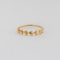 wholesale Metal: S925 Silver Plated with 14K White Gold, French Style Light Luxury Leaf Design White Zircon Ring-Leaf Ring Mido No. 5