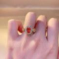 wholesale S925 Silver New 6*8mm High Carbon Diamond Red Oval Ring for Women, Fashionable and Versatile-0-3