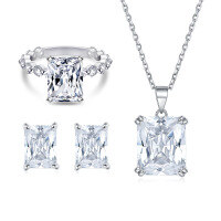 wholesale 925 Sterling Silver Jewelry Set Square Stud Earrings for Women with High Carbon Diamond 5A Zircon Square Crystal Pendant Necklace-Earrings TLED102 925 silver