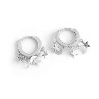 wholesale S925 Sterling Silver Star and Moon Hoop Earrings, Fashionable Minimalist Everyday Versatile Ear Accessories-Silver>925 silver