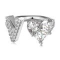 wholesale S925 Sterling Silver European and American Cross-Border Women's Ring with Personalized Letters, Heart, Zircon Inlaid, Adjustable Opening Silver Jewelry for Women-0-25