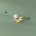 wholesale S925 sterling silver synthetic pearl diamond-encrusted leaf earrings in an ins style, model M03953-0-3