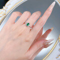 wholesale S925 Silver 4*6mm Emerald Simulant Ring, Simple and Fashionable, Live Stream Xiaohongshu-0-3