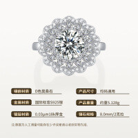 925 Sterling Silver Large Flower Moissanite Ring Women's Ins Style Luxury-8.0mm/2-carat moissanite/S925 sterling silver  Adjustable opening