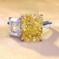 wholesale S925 silver new 8*10mm high-carbon diamond square white and yellow double diamond ring for women, luxurious and fashionable-R608 Yellow>No. 8