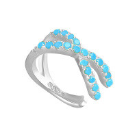 wholesale S925 Sterling Silver Single Ear Cuff With Double Layer Zircon-inlaid Cross Design, Fashionable And Creative-Single platinum-turquoise diamond