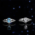 Sterling Silver Natural Blue Topaz Moissanite 1ct Pear Crown Ring-0-4