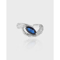 wholesale S925 Sterling Silver 720 Eagle House Girl Original Design Blue Zircon Eagle Eye Textured Wing Open Ring for Women-0-0