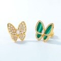 wholesale 925 Sterling Silver Asymmetric Butterfly Earrings Fashion New Korean Style with Malachite Inlay for Drop Shipping-0-4