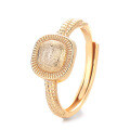wholesale S925 Sterling Silver Square Sugar Ring Cross-Border Europe and America Style Faceted Gold Color Index Finger Ring Factory Direct-0-5