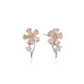 wholesale Sterling Silver S925 Floral Stud Earrings with Diamonds, Korean Style Small and Unique Design Fresh and Delicate Earrings-0-4