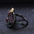 wholesale S925 Sterling Silver Natural Rose Garnet Ring, Secret Garden Designer Gemstone Ring with Floral Design-0-2