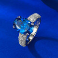 wholesale S925 Silver New Simulated Royal Blue 8*12 Oval Ring for Women, Simple Engagement Ring-0-2