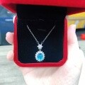 wholesale 925 Silver Plated Colorful Gem Sea Blue Necklace for Women, Light Luxury Fashion Retro Elegant Advanced Red Zircon Collarbone Chain-0-1